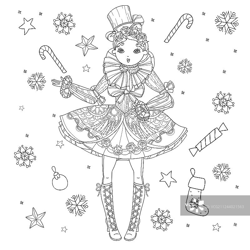 花丛中的可爱仙女涂鸦图片素材