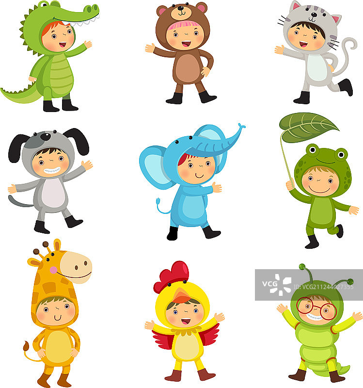 穿着动物服装的可爱儿童素材图片素材