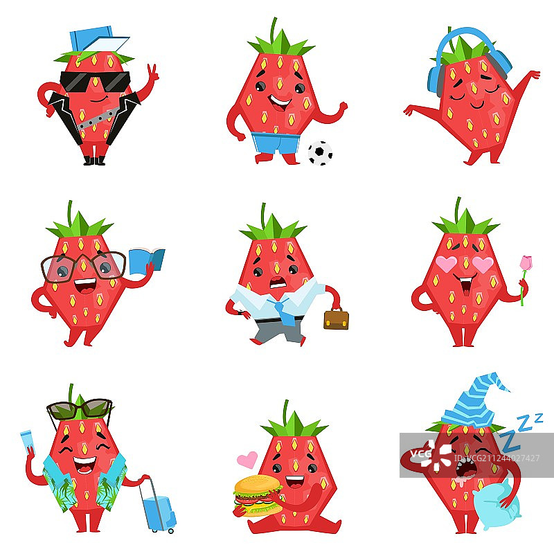 几何草莓趣味情景角色图片素材