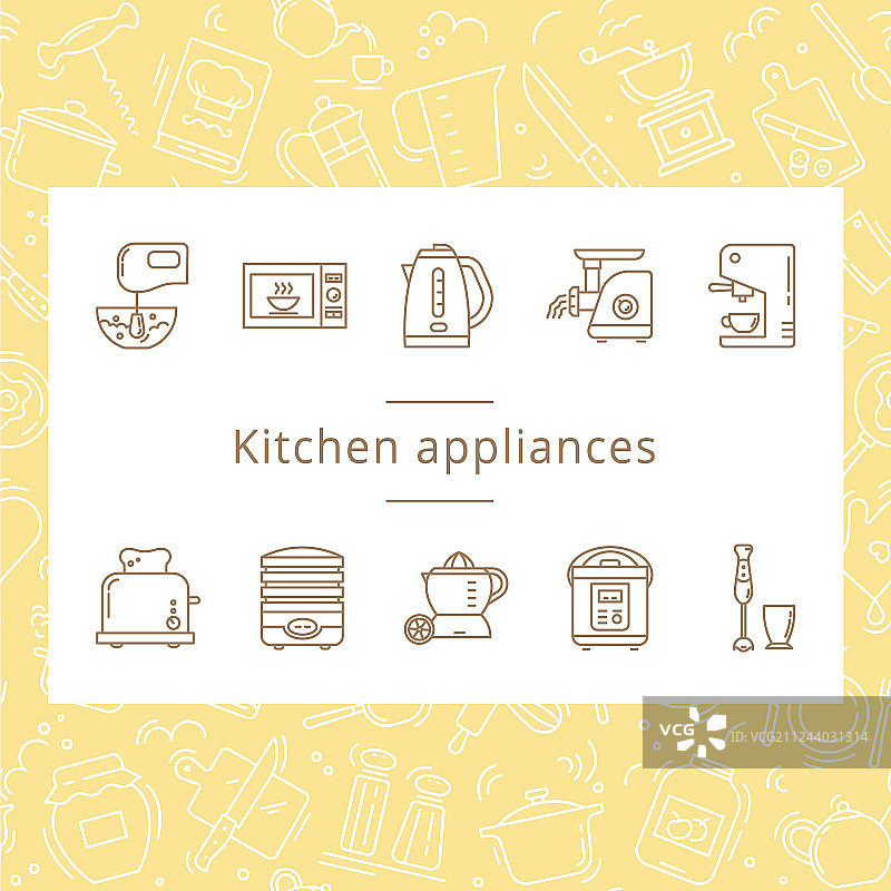 厨房电器线性风格图标合集图片素材