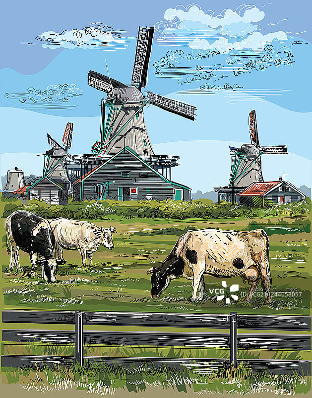 彩色手绘荷兰8图片素材