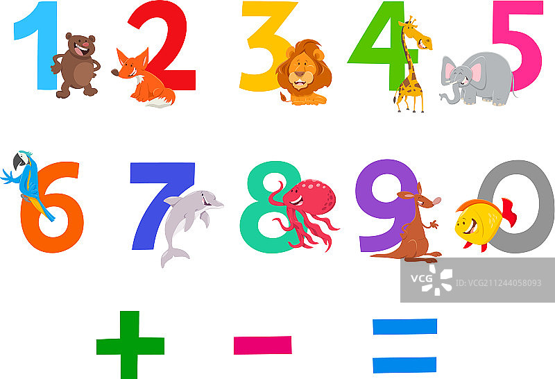 卡通动物教育数字套装图片素材