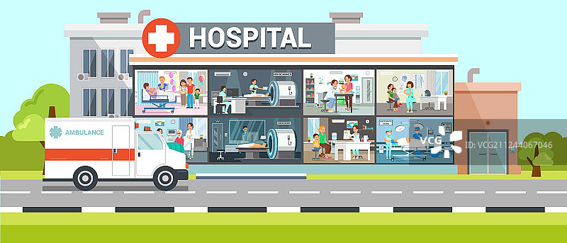 医院内部视图（扁平风格）图片素材