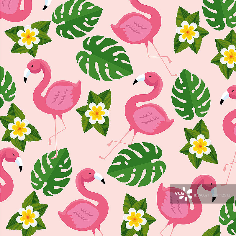 带有花卉和叶子的热带法兰德斯风格图片素材