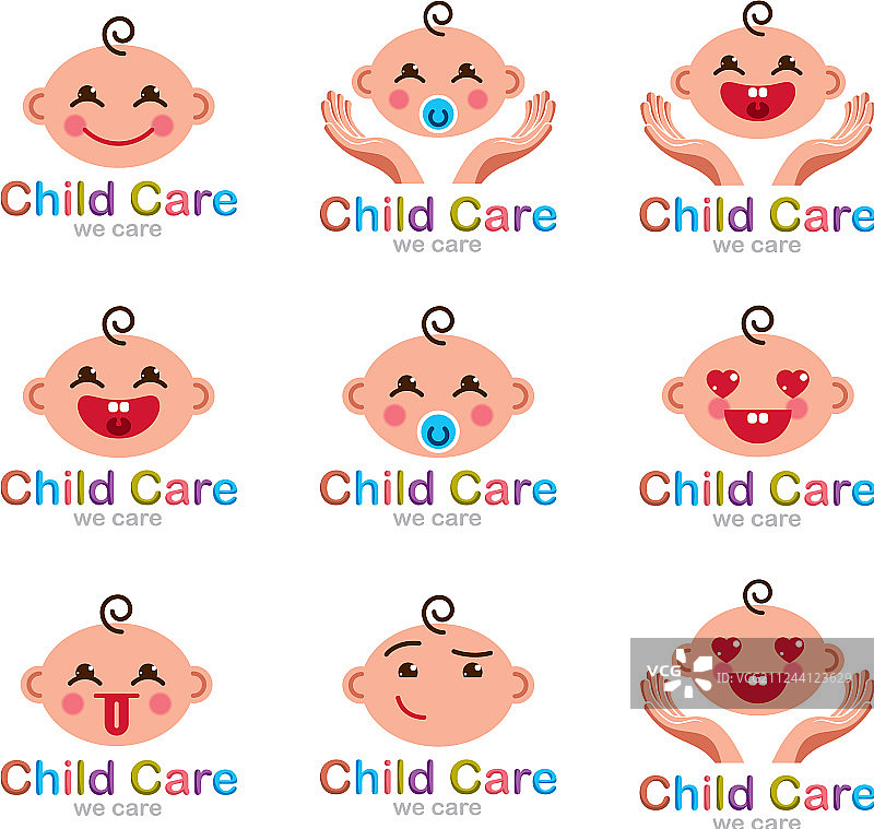 儿童保育logo扁平简约表情符号套装图片素材