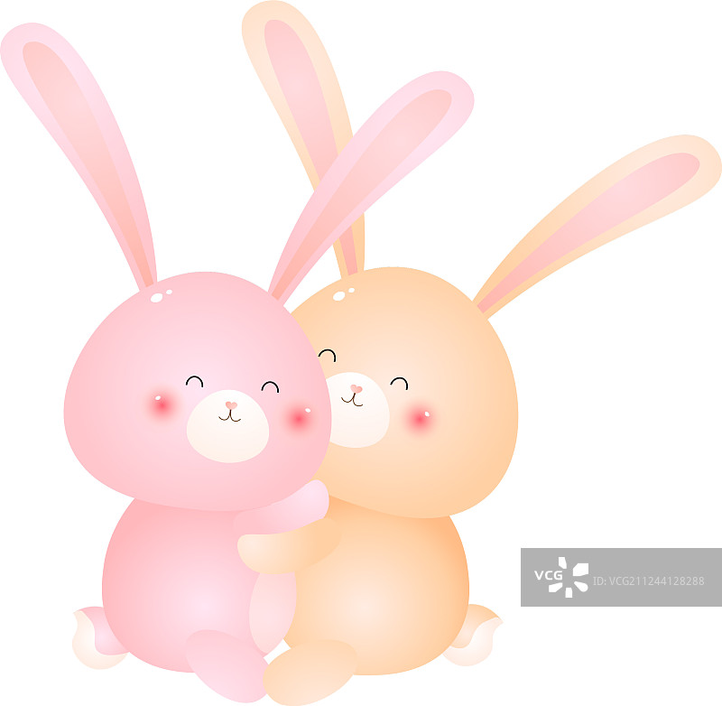 两只可爱的兔子拥抱，白色背景图片素材