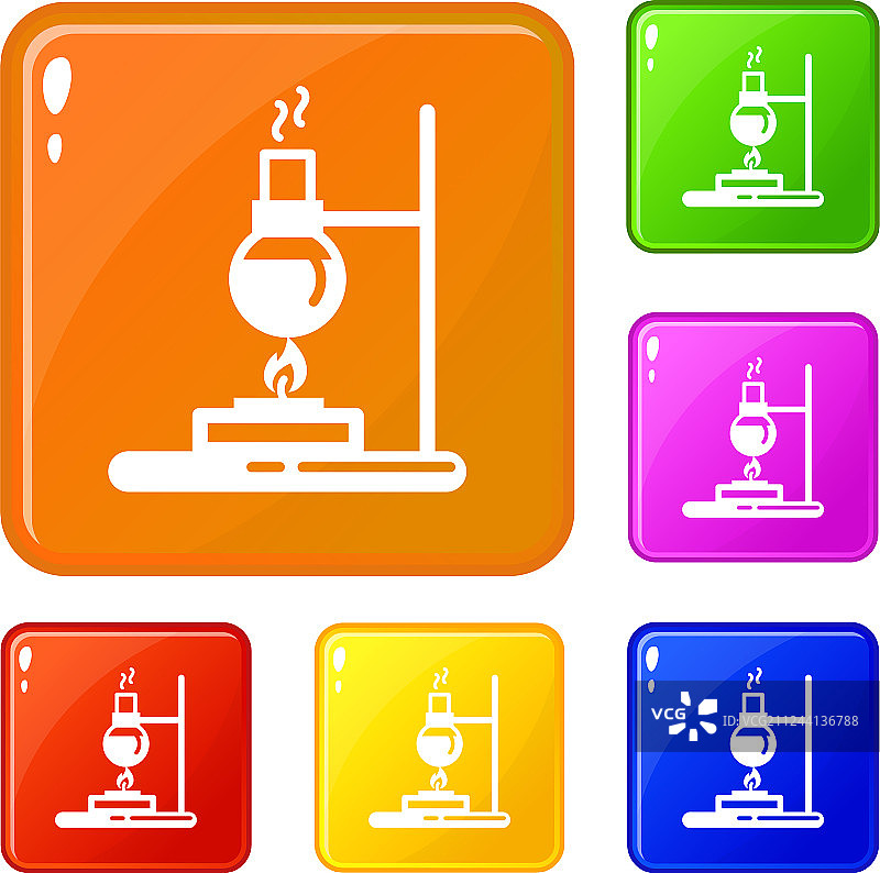 彩色烧瓶实验室本生灯图标图片素材