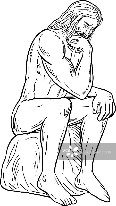 带胡子的男人坐着思考绘画图片素材