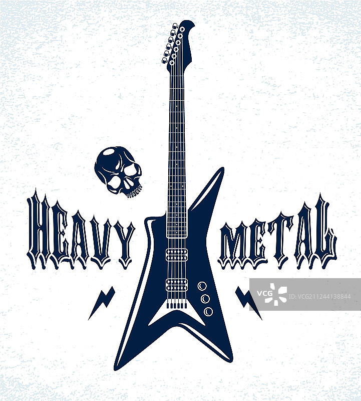 带电吉他标志的重金属徽章图片素材