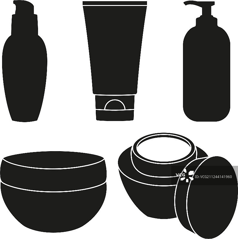 黑白化妆品瓶剪影套装图片素材