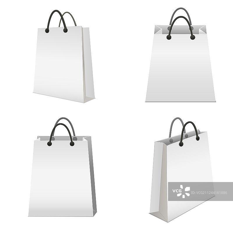 逼真模板空白白色纸袋套装图片素材