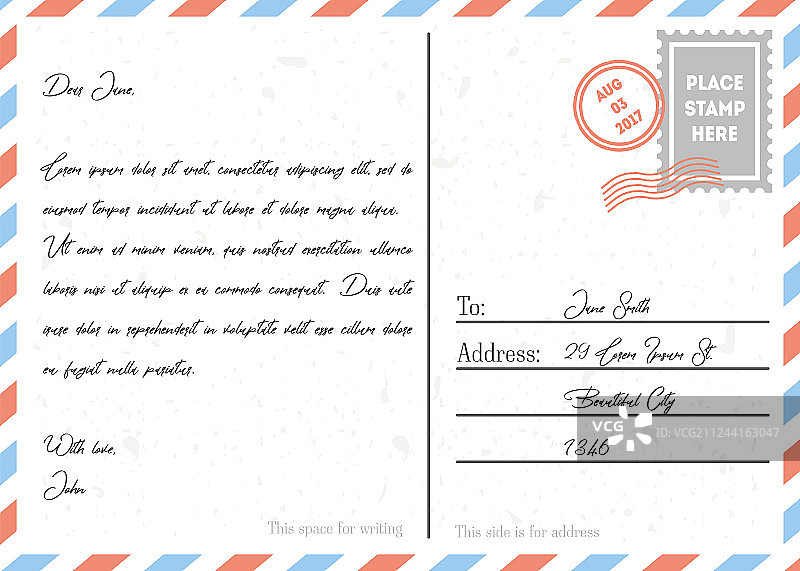 带邮票和标记的复古明信片图片素材