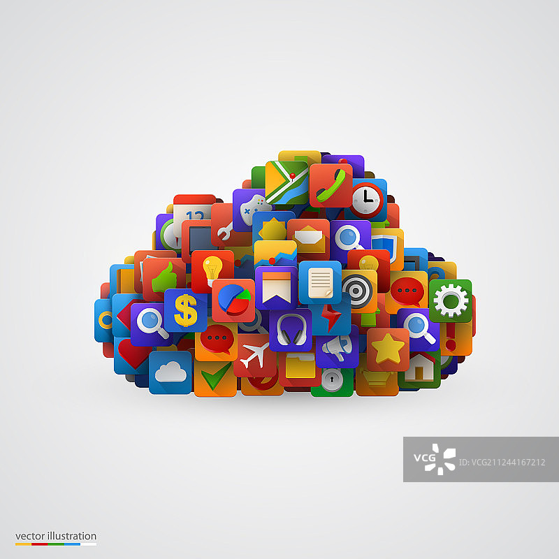 带有多个应用程序图标的云图片素材