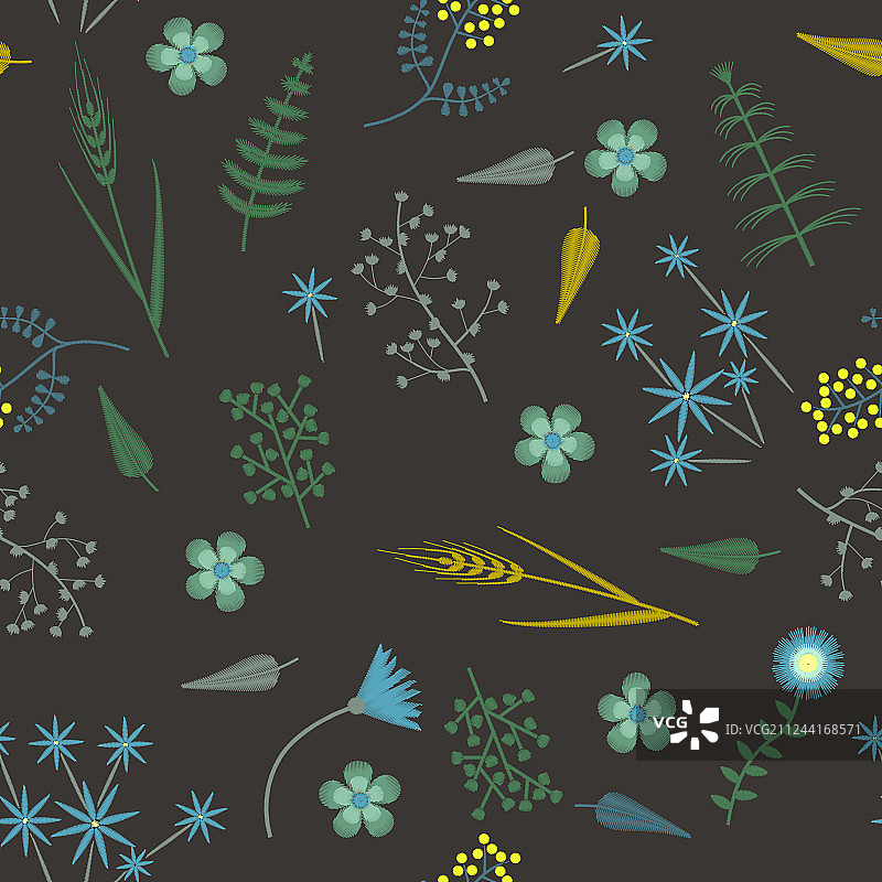 森林刺绣无缝图案图片素材