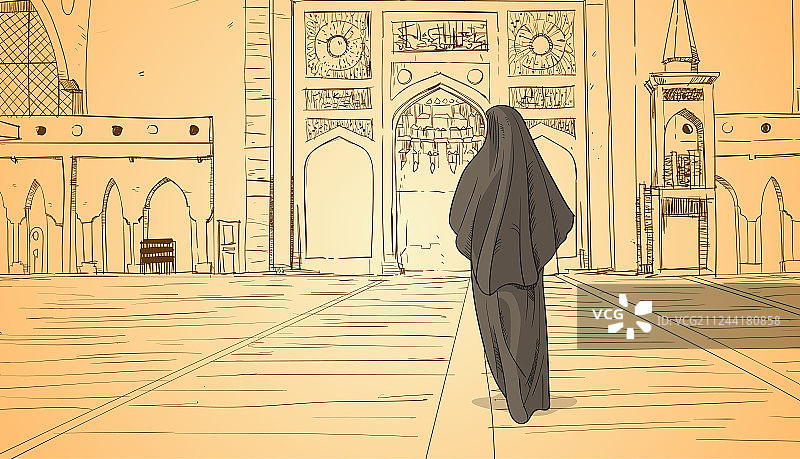 前往清真寺的阿拉伯妇女图片素材