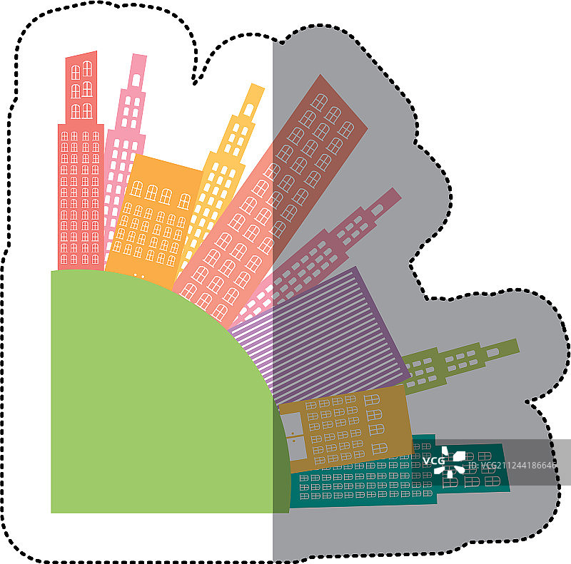 彩色圆形城市建筑图标图片素材