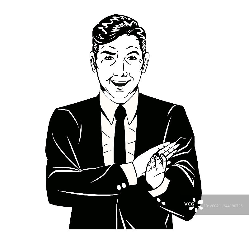 男人以黑白漫画风格鼓掌图片素材