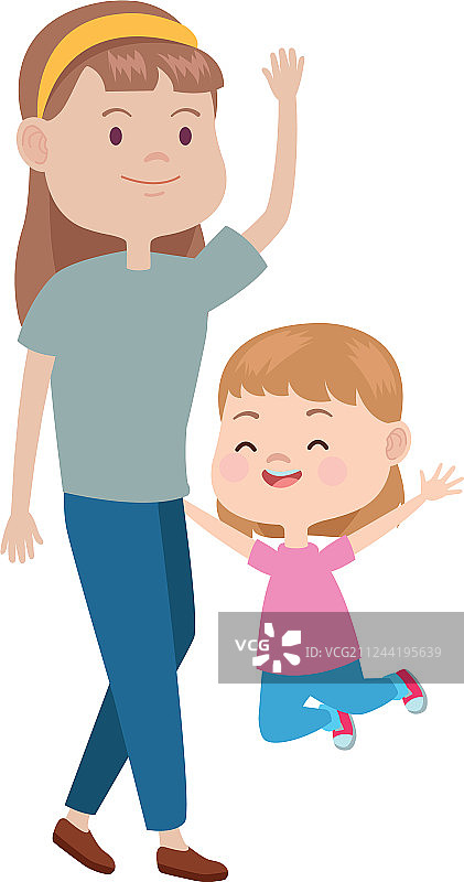 与孩子们在一起的单亲母亲卡通形象图片素材