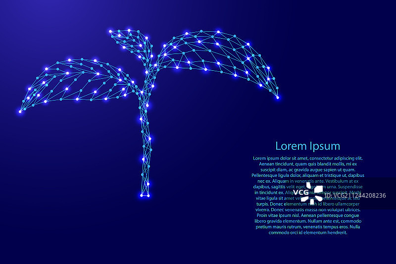 未来感蓝色多边形中生长的幼苗图片素材