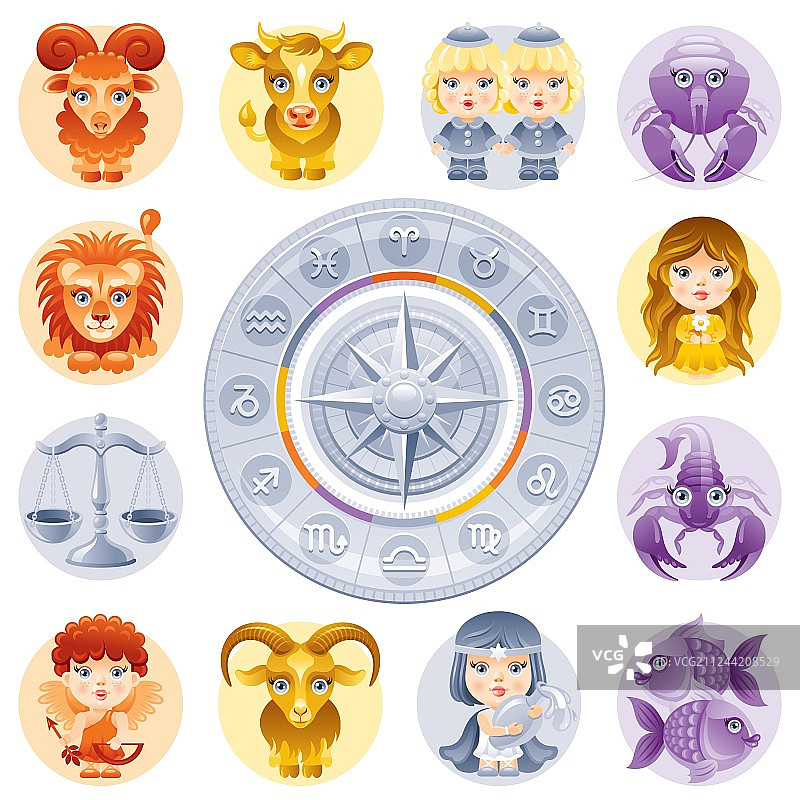 可爱卡通十二星座图标合集图片素材