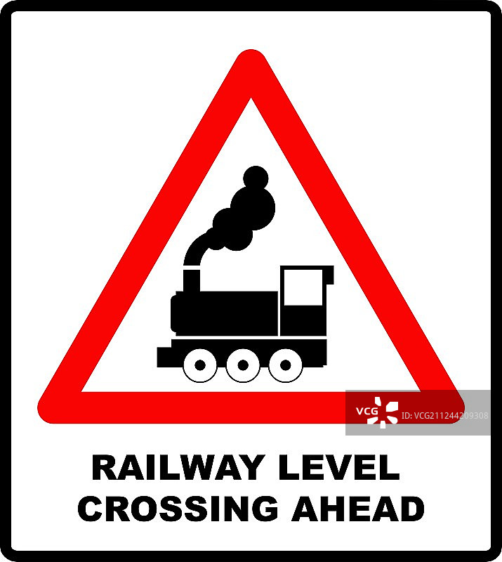 前方有栅栏的铁路道口交通标志图片素材