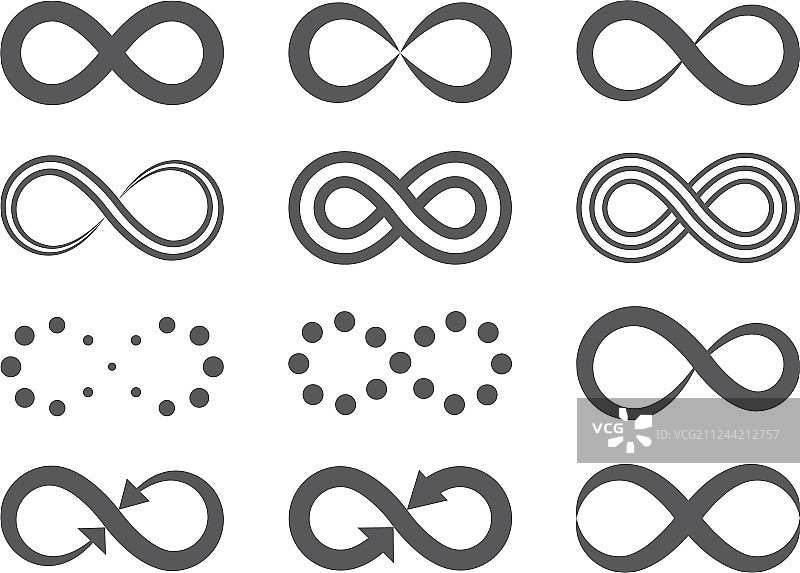 黑色无限符号重复图标和标志图片素材