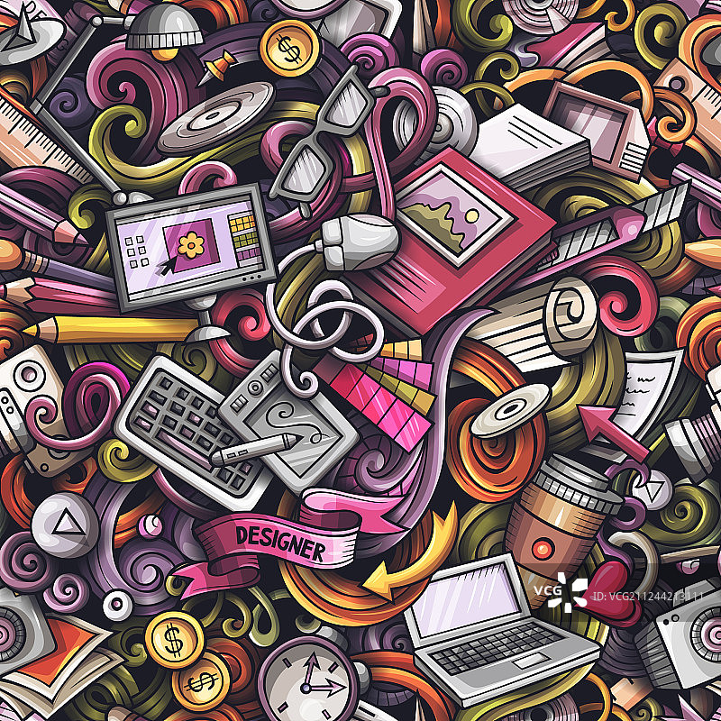 卡通手绘设计师无缝涂鸦图片素材