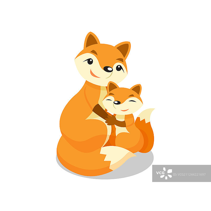 狐狸妈妈拥抱她的狐狸宝宝图片素材
