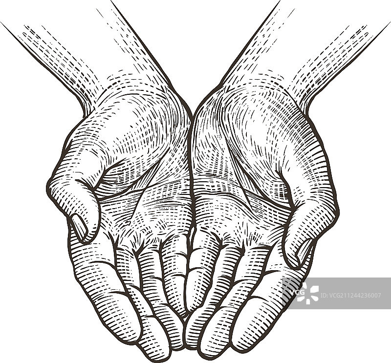 捧着双手的复古素描图片素材
