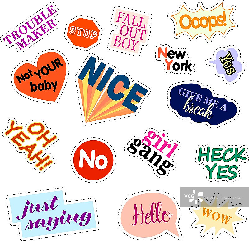 时尚标语徽章贴纸套装图片素材