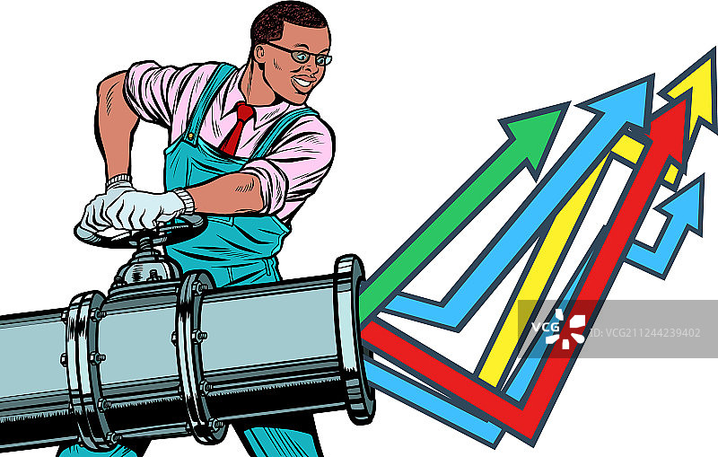 打开管道增长图表的非洲商人图片素材