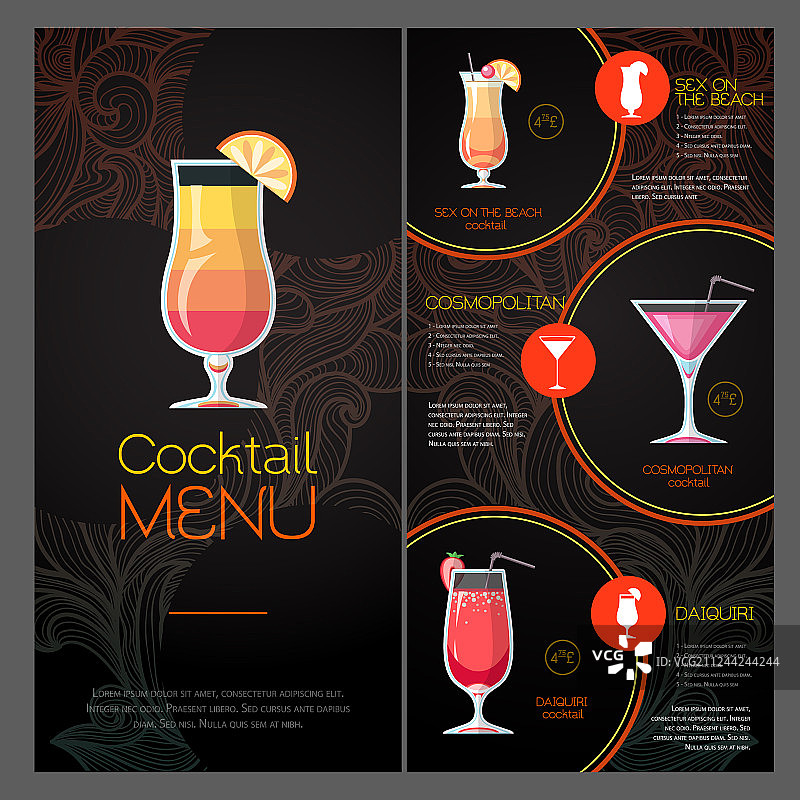 扁平风格鸡尾酒菜单设计图片素材