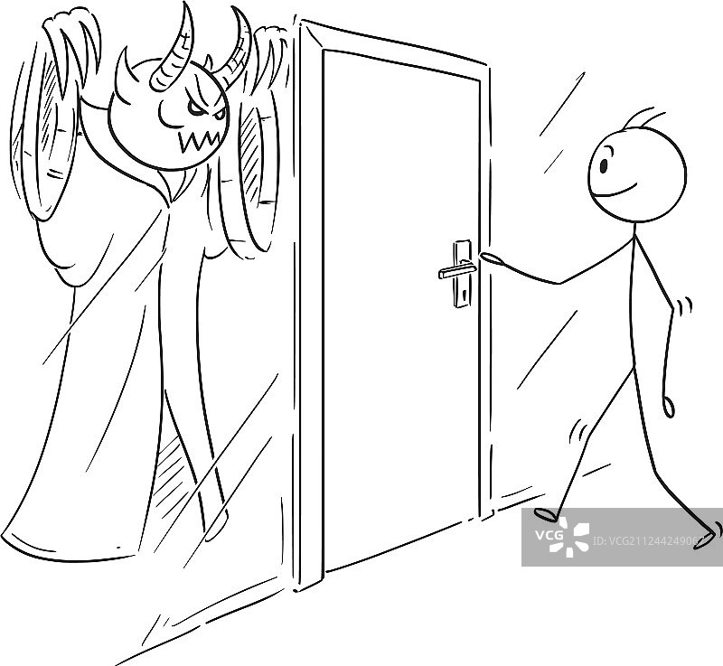 准备开门但犹豫的男人卡通图片素材