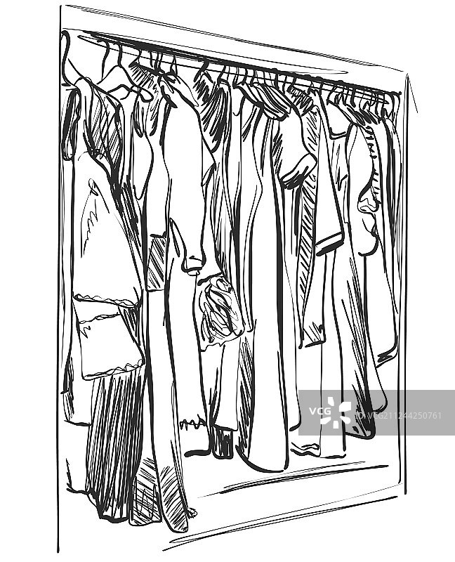 衣柜草图：挂在衣架上的衣服图片素材