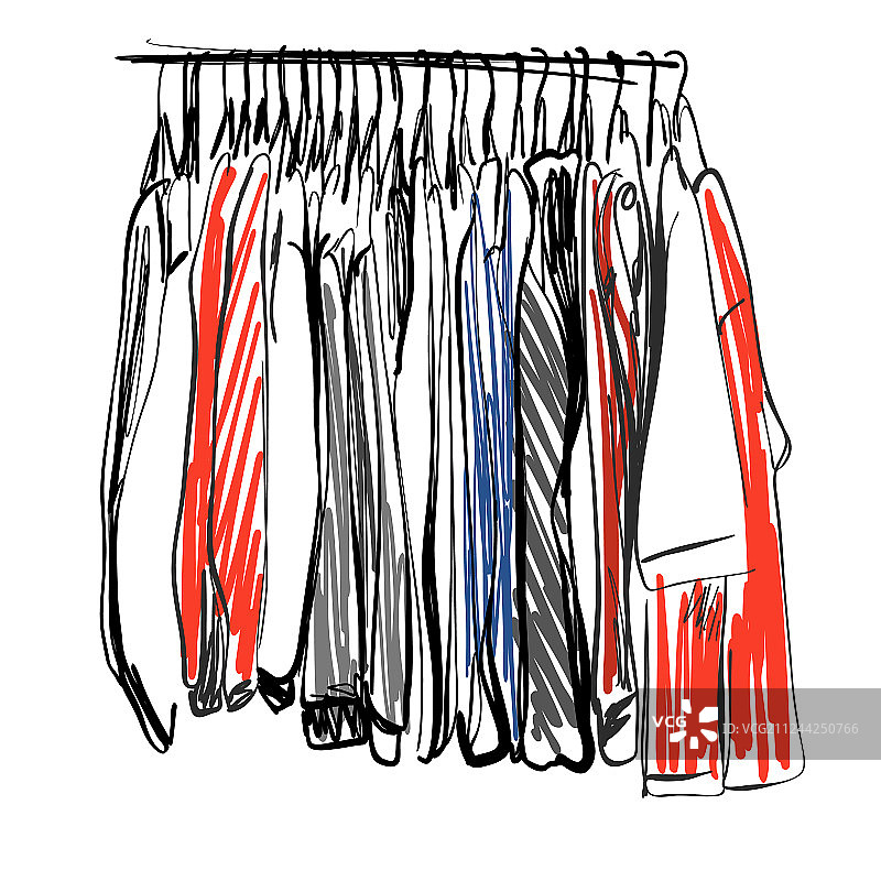 衣柜草图：挂在衣架上的衣服图片素材