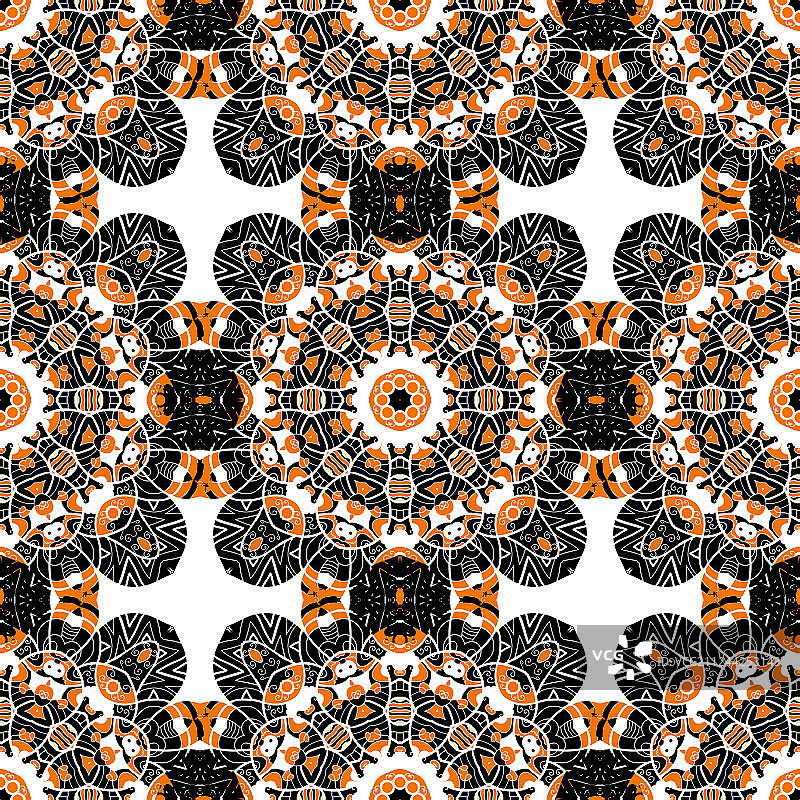 程式化花卉的无缝东方瓷砖图案图片素材