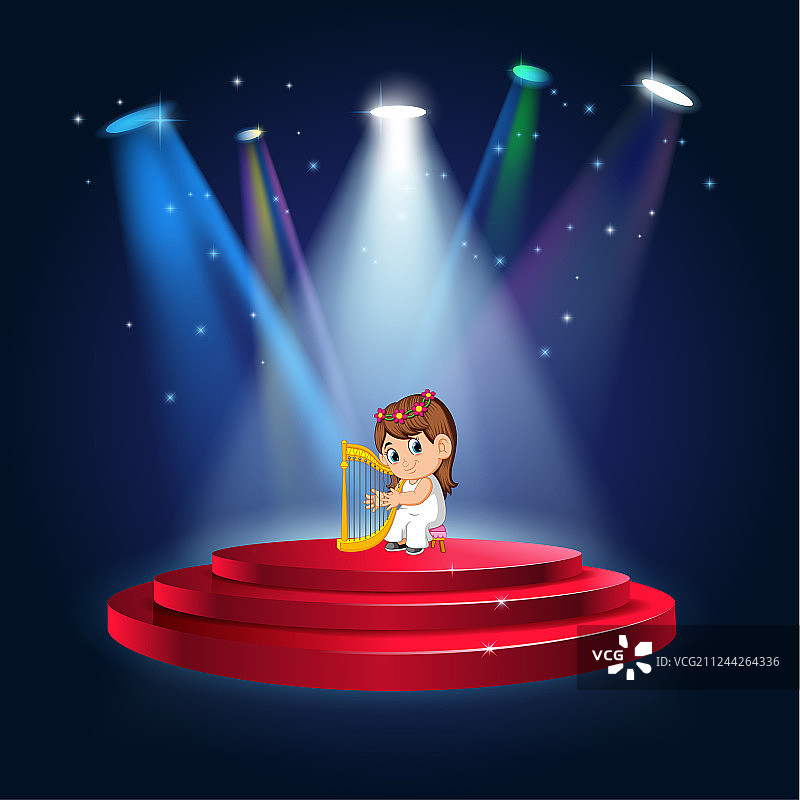 女孩在舞台上弹竖琴图片素材