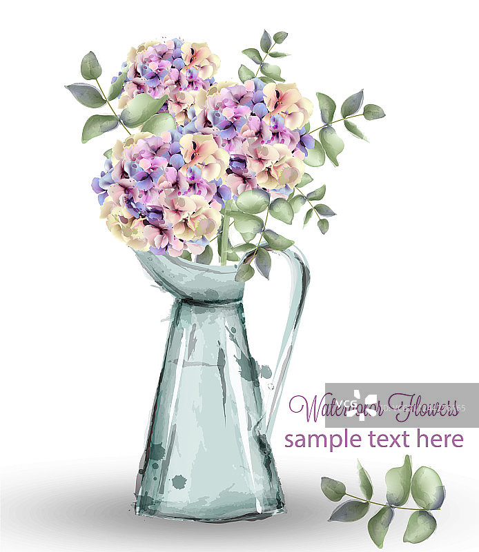 绣球花水彩花束图片素材