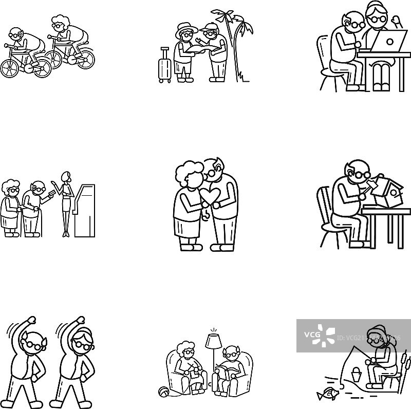 年长者图标集轮廓样式图片素材