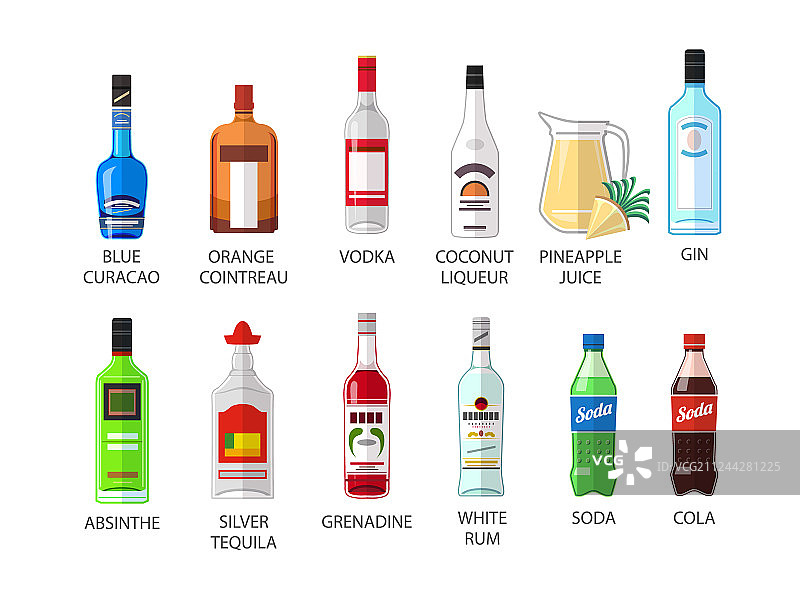 扁平风格精品酒瓶图标合集图片素材