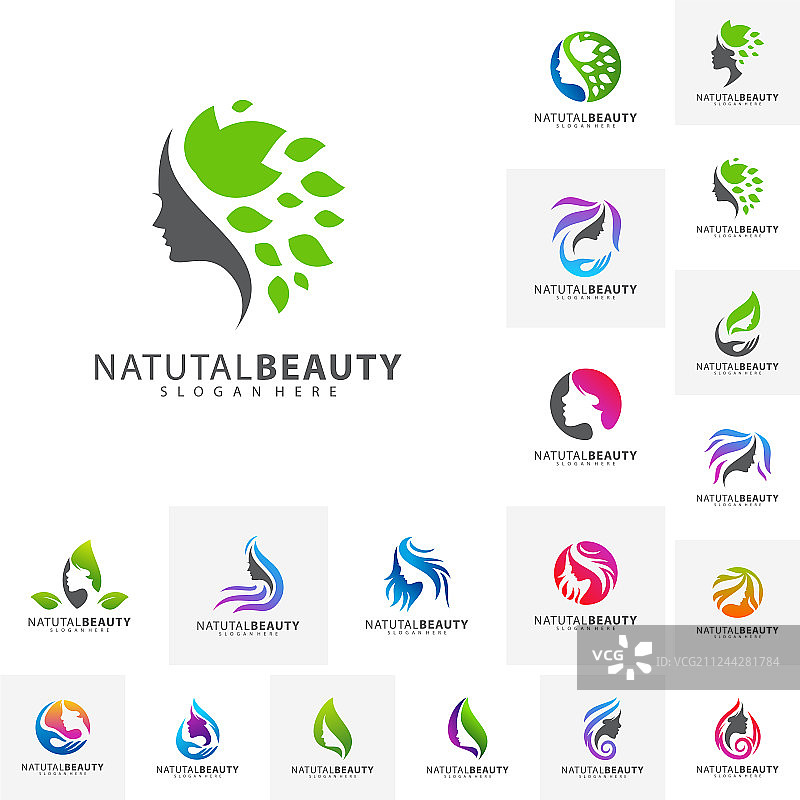 一组抽象花叶中的女人脸图片素材