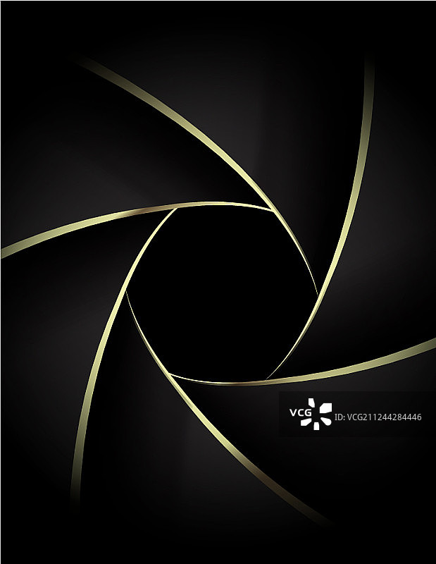 金色快门叶片的相机镜头特写图片素材