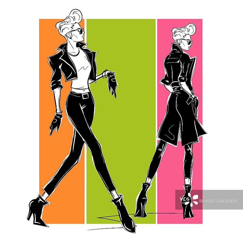 速写风格的两位时尚女性图片素材