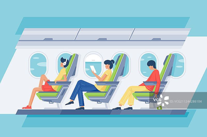 戴耳机看书的男女乘客图片素材