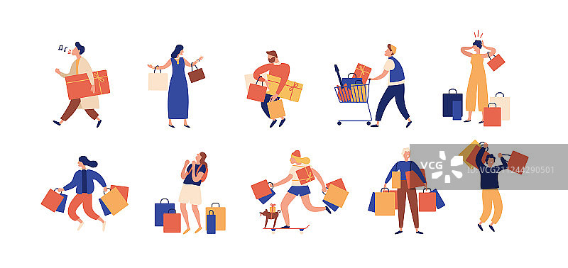 提着购物袋的人群图片素材