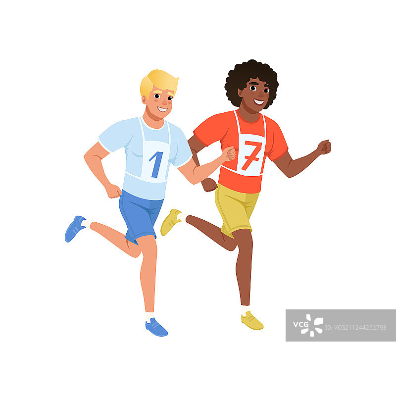 两名穿着运动服的年轻男子参加马拉松比赛图片素材