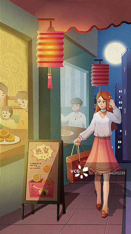 中秋节 想家 打电话的女孩图片素材
