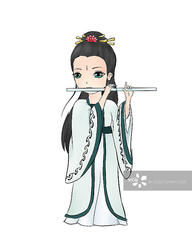 吹笛子的少女图片素材