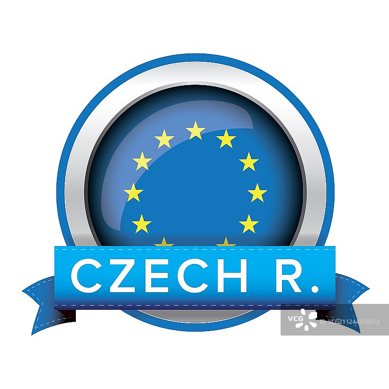带捷克丝带的欧盟旗帜按钮图片素材