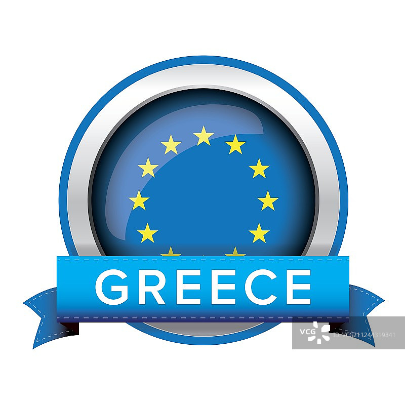 带有希腊缎带的欧盟旗帜按钮图片素材